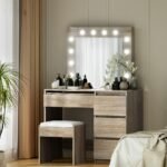 Artiss Dressing Table Set Stool 12 Led Bulbs Wood - Image 8