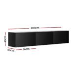 Artiss Floating Entertainment Unit TV Cabinet High Glossy Black 3 Cabinets 200CM - Image 4