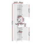 Artiss Bathroom Storage Cabinet 170cm Tall Slim Organiser Toilet Corner Adjustable Shelf Louver Door White - Image 3