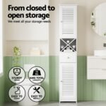 Artiss Bathroom Storage Cabinet 170cm Tall Slim Organiser Toilet Corner Adjustable Shelf Louver Door White - Image 5