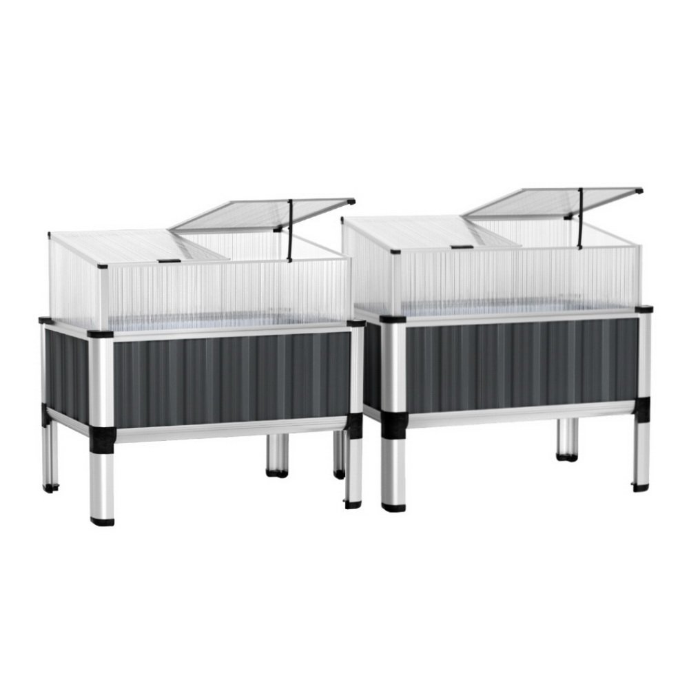 GARDEN-ALU-80-ROOFX2-202504171501-00.jpg Green Fingers Raised Garden Bed x2 80x49x74cm Greenhouse Planter Box Galvanised Herb - Image 1