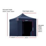 Instahut Gazebo Pop Up Marquee 3x3 Folding Tent Gazebos Camping 500D Oxford Navy - Image 2