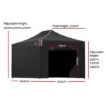 Instahut Gazebo Pop Up Marquee 3x4.5 Folding Tent Wedding Gazebos 500D Black - Image 2