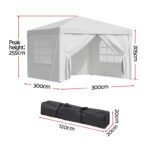 Instahut Gazebo 3x3 Pop Up Marquee Folding Tent Wedding Gazebos Camping Outdoor Canopy White - Image 2