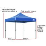 Instahut Gazebo Pop Up 3x3m w/Base Podx4 Marquee Folding Outdoor Wedding Camping Tent Shade Canopy Blue - Image 2