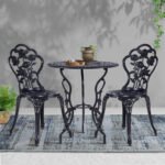 Gardeon 3PC Outdoor Setting Bistro Set Chairs Table Cast Aluminum Rose Black - Image 7