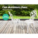 Gardeon 3PC Outdoor Setting Bistro Set Chairs Table Cast Aluminum Patio Furniture Rose White - Image 3