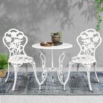 Gardeon 3PC Outdoor Setting Bistro Set Chairs Table Cast Aluminum Patio Furniture Rose White - Image 7