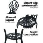 Gardeon 3PC Outdoor Setting Bistro Set Chairs Table Cast Aluminum Patio Furniture Tulip Black - Image 4