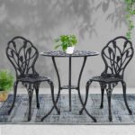 Gardeon 3PC Outdoor Setting Bistro Set Chairs Table Cast Aluminum Patio Furniture Tulip Black - Image 7