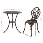 Gardeon 3PC Outdoor Setting Bistro Set Chairs Table Cast Aluminum Patio Furniture Tulip Bronze - Image 2