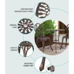 Gardeon 3PC Outdoor Setting Bistro Set Chairs Table Cast Aluminum Patio Furniture Tulip Bronze - Image 3