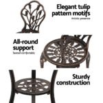 Gardeon 3PC Outdoor Setting Bistro Set Chairs Table Cast Aluminum Patio Furniture Tulip Bronze - Image 4