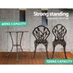 Gardeon 3PC Outdoor Setting Bistro Set Chairs Table Cast Aluminum Patio Furniture Tulip Bronze - Image 5