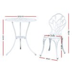 Gardeon 3PC Outdoor Setting Bistro Set Chairs Table Cast Aluminum Patio Furniture Tulip White - Image 2