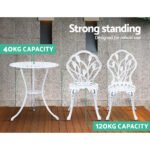 Gardeon 3PC Outdoor Setting Bistro Set Chairs Table Cast Aluminum Patio Furniture Tulip White - Image 5