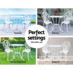 Gardeon 3PC Outdoor Setting Bistro Set Chairs Table Cast Aluminum Patio Furniture Tulip White - Image 6