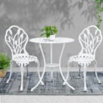 Gardeon 3PC Outdoor Setting Bistro Set Chairs Table Cast Aluminum Patio Furniture Tulip White - Image 7