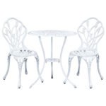 Gardeon 3PC Outdoor Setting Bistro Set Chairs Table Cast Aluminum Patio Furniture Tulip White - Image 8