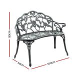 Gardeon Outdoor Garden Bench Seat 100cm Cast Aluminium Patio Chair Vintage Green - Image 2