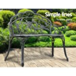 Gardeon Outdoor Garden Bench Seat 100cm Cast Aluminium Patio Chair Vintage Green - Image 4