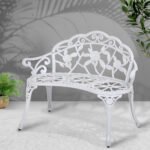 Gardeon Outdoor Garden Bench Seat 100cm Cast Aluminium Outdoor Patio Chair Vintage White - Image 7
