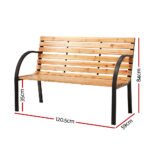 Gardeon Outdoor Garden Bench Seat 120cm Wooden Steel 2 Seater Patio Furniture Natural - Image 2