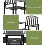 Gardeon Outdoor Garden Bench Seat Loveseat Steel Table Chairs Patio Furniture Black - Image 6