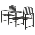 Gardeon Outdoor Garden Bench Seat Loveseat Steel Table Chairs Patio Furniture Black - Image 7