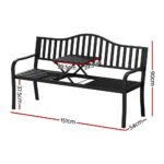 Gardeon Outdoor Garden Bench Seat Loveseat Steel Foldable Table Patio Furniture Black - Image 2