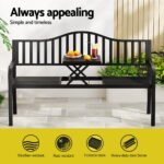 Gardeon Outdoor Garden Bench Seat Loveseat Steel Foldable Table Patio Furniture Black - Image 4