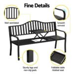 Gardeon Outdoor Garden Bench Seat Loveseat Steel Foldable Table Patio Furniture Black - Image 5