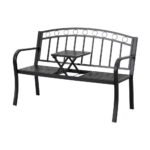 Gardeon Outdoor Garden Bench Seat Loveseat Steel Foldable Table Patio Furniture Black - Image 7
