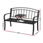 Gardeon Outdoor Garden Bench Seat Loveseat Steel Foldable Table Patio Furniture Black - Image 2