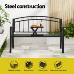 Gardeon Outdoor Garden Bench Seat Loveseat Steel Foldable Table Patio Furniture Black - Image 4