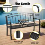 Gardeon Outdoor Garden Bench Seat Loveseat Steel Foldable Table Patio Furniture Black - Image 5