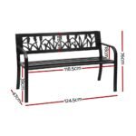 Gardeon Outdoor Garden Bench Seat Outdoor Furniture Steel 2 Seater Park Black - Image 2