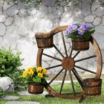 Gardeon Garden Decor Plant Stand Outdoor Ornament Wooden Wagon Wheel 80cm - Image 8