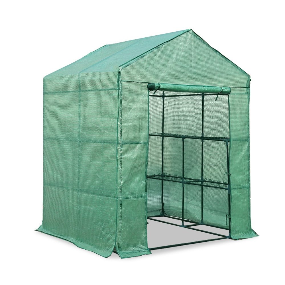 GH-WALK-14X15-GR-12462-00.jpg Green Fingers Greenhouse 1.4x1.55x2M Walk in Green House Tunnel Plant Garden Shed 8 Shelves - Image 1