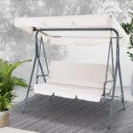 Gardeon Outdoor Swing Chair Garden Chair Bench Furniture Canopy 3 Seater Beige