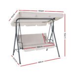 Gardeon Outdoor Swing Chair Garden Chair Bench Furniture Canopy 3 Seater Beige - Image 2