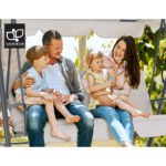 Gardeon Outdoor Swing Chair Garden Chair Bench Furniture Canopy 3 Seater Beige - Image 7