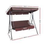 Gardeon Outdoor Swing Chair Garden Chair Bench Furniture Canopy 3 Seater Brown - Image 2