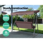 Gardeon Outdoor Swing Chair Garden Chair Bench Furniture Canopy 3 Seater Brown - Image 6