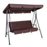 Gardeon Outdoor Swing Chair Garden Chair Bench Furniture Canopy 3 Seater Brown - Image 8