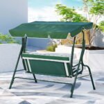 Gardeon Outdoor Swing Chair Garden Bench Furniture Canopy 3 Seater White Green - Image 6