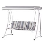 Gardeon Outdoor Swing Chair Garden Bench Furniture Canopy 3 Seater White Grey - Image 7