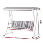 Gardeon Outdoor Swing Chair Garden Bench Furniture Canopy 3 Seater White Grey - Image 2