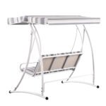 Gardeon Outdoor Swing Chair Garden Bench Furniture Canopy 3 Seater White Grey - Image 3