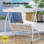 Gardeon Outdoor Swing Chair Garden Bench Furniture Canopy 3 Seater White Grey - Image 6